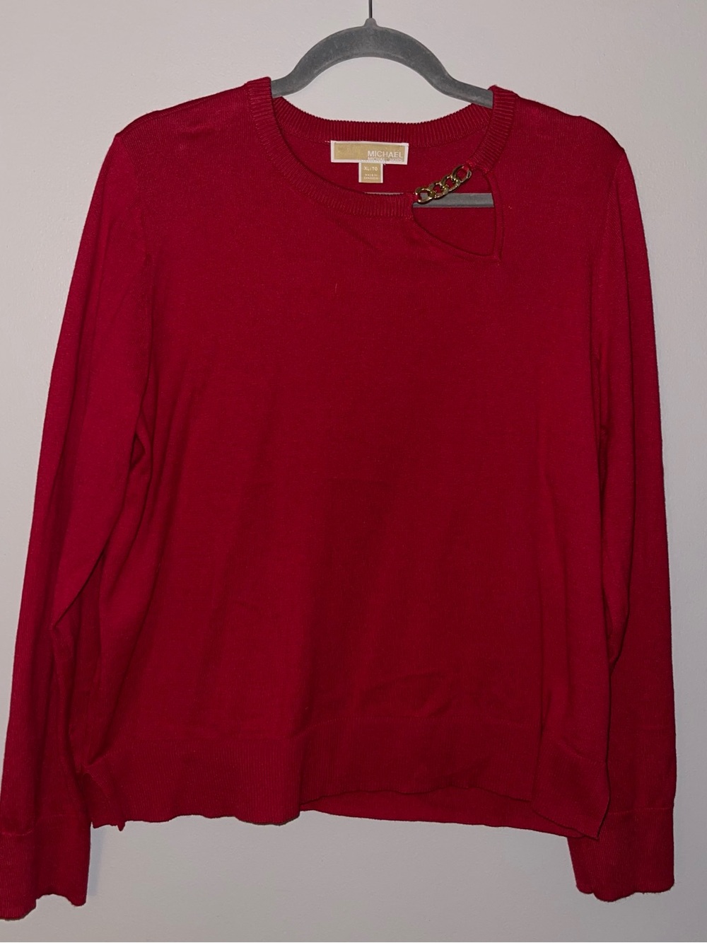 Michael Kors Crimson Crewneck Sweater with Chain Accent